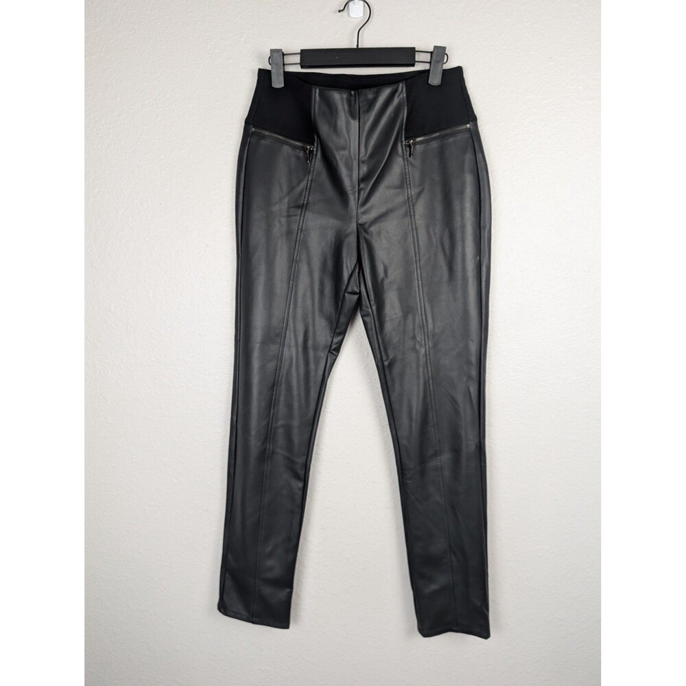 J McLaughlin Pants Womens Small Black Faux Leather Straight Zip Pocket Stretch